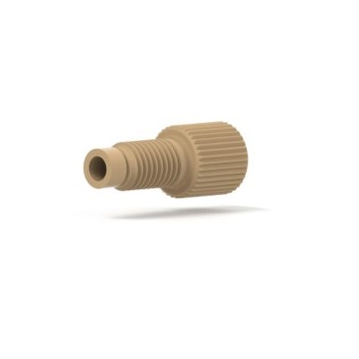 Upchurch Scientific One Piece Super Flangeless Fitting for 1/16 inch OD Tubing, 1/4-28 Flat Bottom, Standard Knurl, PEEK, Natural, Single - P-349 - Click Image to Close